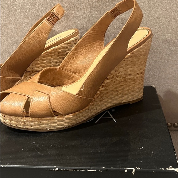Via Spiga Camel Wedge Sandals - Picture 3 of 6